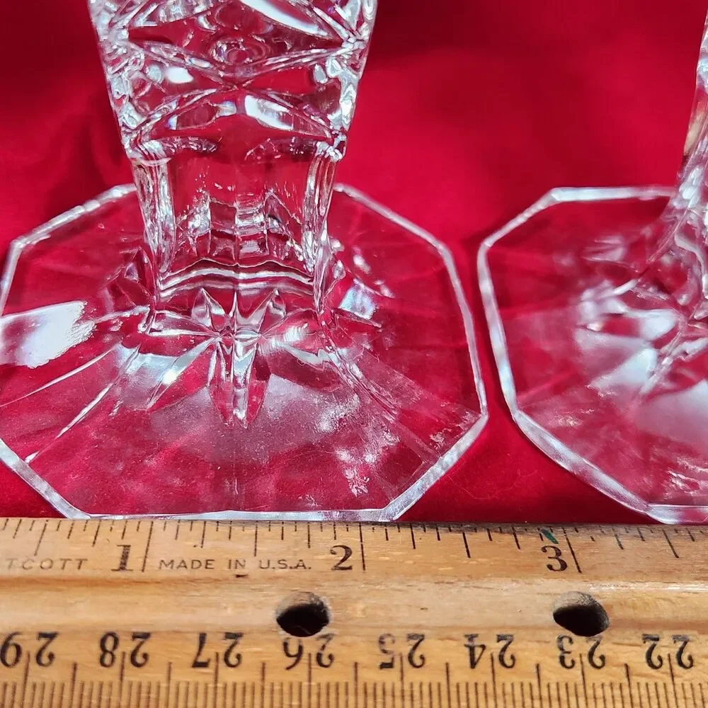 Vintage Cut Lead Crystal Candle Stick Holders Star Pattern 6”